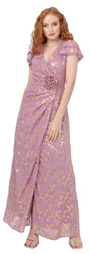 Maya Deluxe Women's Women's Maxi Dress Ladies Wrap V-Neck Short Tiered Flutter Sleeve Gold Foil Jacquard Bodice A-line Prom Ball Gown Dress (Pack of 1)