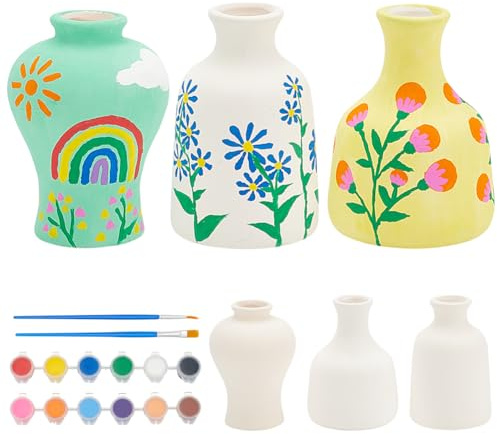 WEBEEDY 3 Stile Vasen Töpfermalset Bemalen Sie Ihre Eigene Keramiktopf Unbemalte Keramikblumentöpfe DIY Kunst Und Handwerksset Für Anfänger Klassenzimmer-Handwerksprojekt Geschenke zu Weihnachten