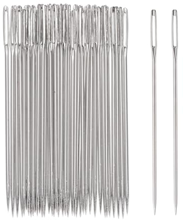 uxcell 200pcs Large Eye Stitching Needles 2.36Inch Sewing Needles Stainless Steel Leather Needle Embroidery Needle Yarn Knitting Hand Sewing Needles