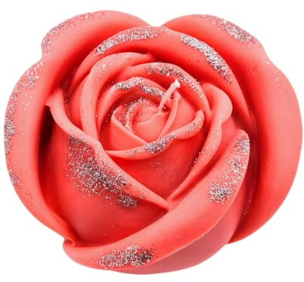 Große Rosenkerze mit Glitzer Duftkerze Rose Rosenduft Kerze rosa Rosenblüte natürliches Rapswachs