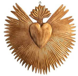 Ex-voto Metall antike Patina 36 cm Herz Flammen Wanddeko spirituelle Wanddeko