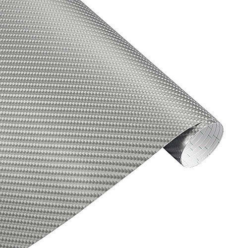 LIUCHUCHU Car Vinyl Wrap 152cm*200cm 4D Carbon Fiber Vinyl Film Car Styling Wrapping Sheet Roll Automobiles DIY Hood Roof Stickers Accessories(Silver)