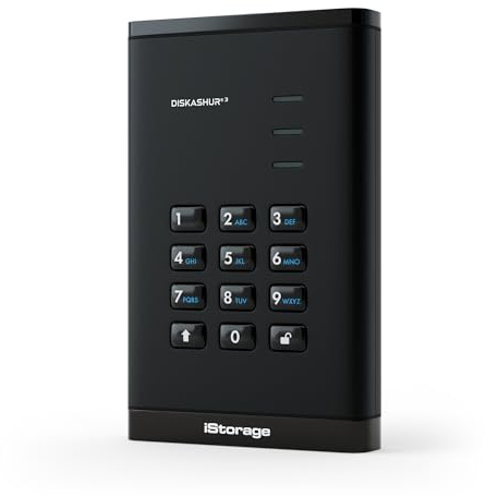 iStorage diskAshur3 HDD 4 to – Disque Dur Portable sécurisé – Protégé par Mot de Passe – Résistant à la poussière et à l'eau – Chiffrement matériel