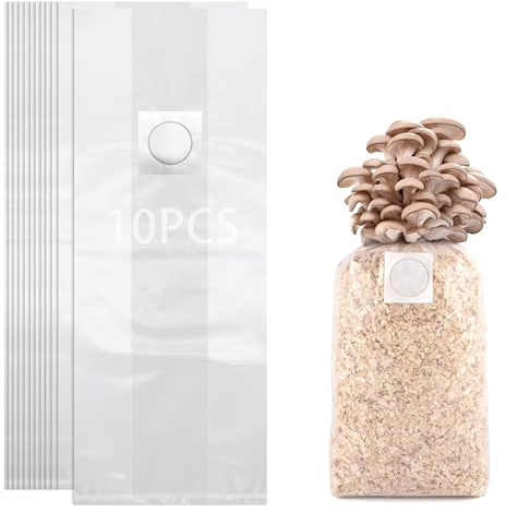 SULIUDAJI 10 Mushroom Spawn Grow Bag de,Bolsa de Cultivo de Hongos PP con Filtro de,Bolsa de Cultivo para Hongos Shiitake, Hongos Enoki