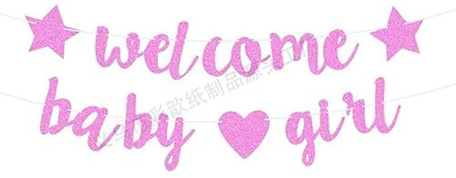 AINIUNIU Welcome Baby Girl Home Banner, Decoración de Baby Shower Banner, Bebe Bienvenida Fiesta Telón de Fondo de Foto, Baby Shower Pared Photobooth Decoración, Rosa Pancarta de Bebé Niña