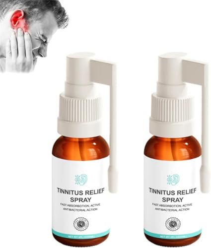 Lot de 2 sprays anti-acouphènes - Spray naturel à base de plantes - Spray auriculaire pour acouphènes - Spray pour acouphènes - Non stéroïdien et sans produits chimiques - Réduit le bruit d'oreille