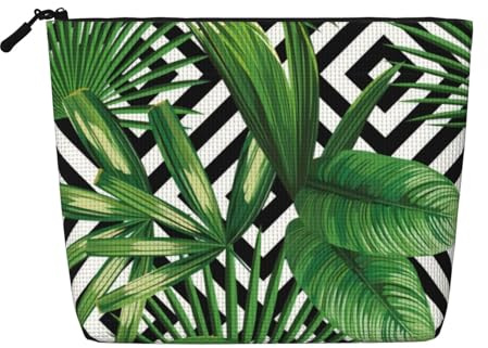 QGWDYYJQ Green Leaves of Palm Tree Tropical Plant Printed Fake Hemp Makeup Bag Daily Storage Bag Travel Toiletry Bag