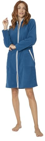Notti Magiche NADIA - Vestaglia da donna invernale in pile operato, lunga con zip e tasche - MADE IN ITALY (IT, Testo, XL, Regular, Regular, Blu)