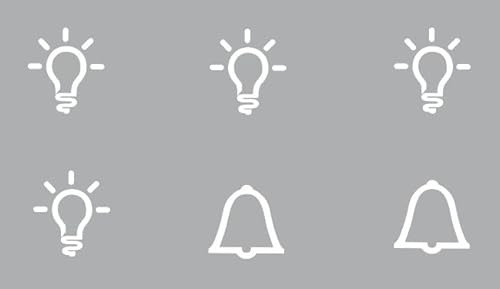 3 Stück Licht Symbol Aufkleber und 3 Stück Glocken Symbol Aufkleber, Selbstklebend, Dekorativ, Abziehbild (RMT7/12) (weiß, 1,3 cm)