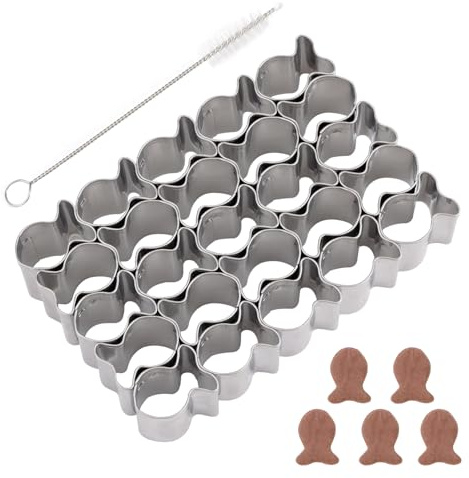 Goldfish Cracker Cutter, 25 Cavity Goldfish Cookie Cutter Stainless Steel Gold Fish Cracker Cookie Cutter with Cleaning Brush Cute Mini Cookie Cutter for Baking