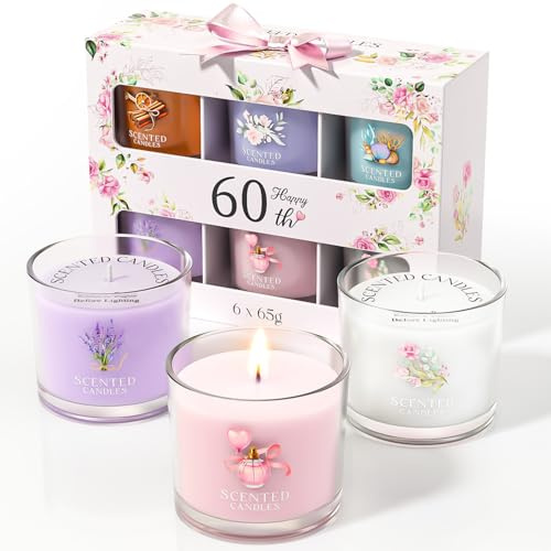 CHILLFLAME Geschenk zum 60. Geburtstag für Frauen, Geburtstagskerzen-Geschenk-Set für sie, 6 Duft-Votivkerzen, Kerzen Geschenke für Frauen/Männer (6 Farben, 400 g)