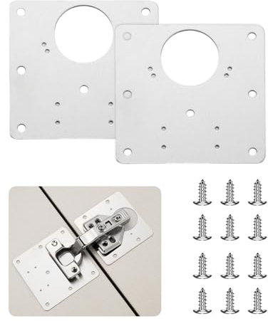 2PCS Hinge Repair Plate with 12PCS Screws, Stainless Steel Cupboard Kitchen Door Hinge Repair Plate with Holes for Wood Furniture or Kitchen