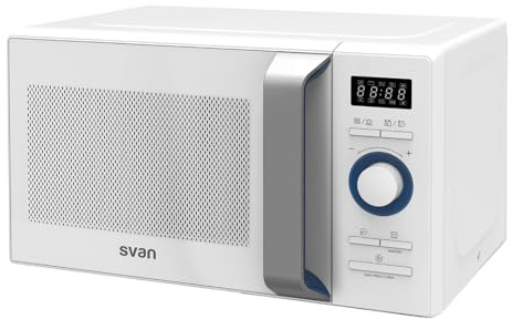 Svan Microondas 20 Litros Libre instalación Libre instalación con Grill Blanco SVMW820CB. 800W, Grill 1000W, 8 Programas, Modo Descongelación, Revestimiento Interior, Fácil Limpieza, Temporizador 95mi