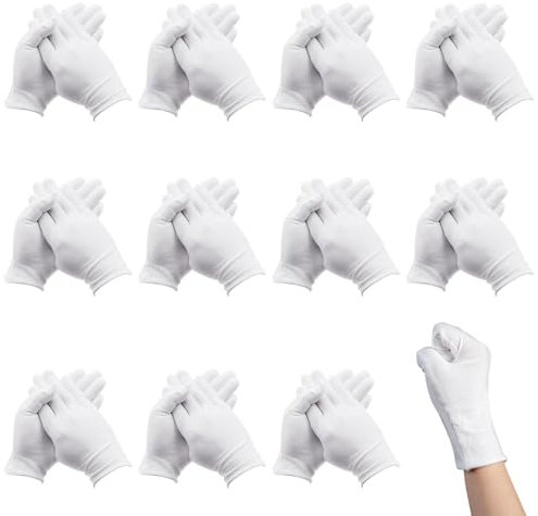 BORISCA 11 Paar Baumwollhandschuhe, Weiße Stoffhandschuhe aus Baumwolle, Atmungsaktiv, Wiederverwendbare, Dünne Weiße Handschuhe Stoffhandschuhe für Handpflege und Schmuckinspektion Verwendet Werden