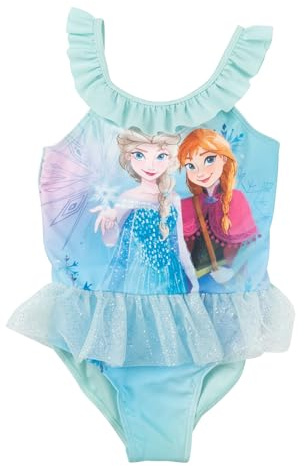 United Labels Disney Frost baddräkt för flickor med volang, Elsa & Anna Frozen, blå, baddräkt barn, simkläder, blå, 110-116