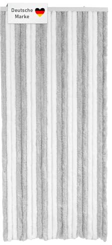 Lemodo Türvorhang Wohnwagen, Flauschvorhang hellgrau/weiß 90x200 cm, Camping Vorhang als Fliegengitter für die Tür, Insektenvorhang, optisch attraktiver Fliegenschutz