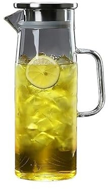 guiling-1986 Carafe Eau Glass Pitcher with Stainless Steel Lid Water Carafe for Hot/Cold Water, Iced Tea and Juice Drink Pichet à Thé Glacé(1.5L)