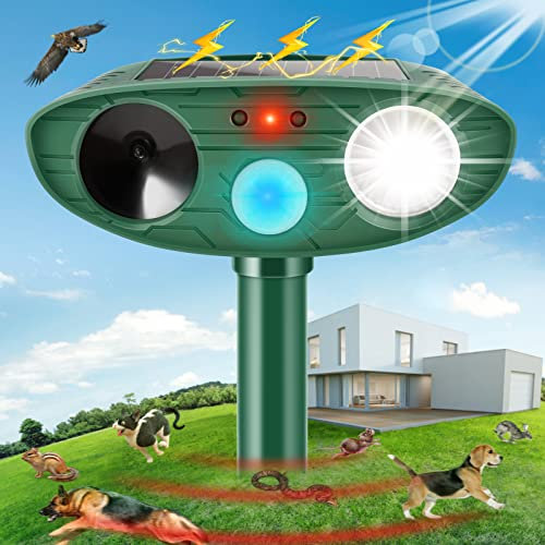 Cat Repellent, Solar Ultrasonic Cat Scarer Garden, Outdoor Waterproof Animal Deterrent Device Cat Repellent, Animal Repeller with Flash Light Motion Sensor Dog Cat Fox Deterrent for Garden Yard Farm