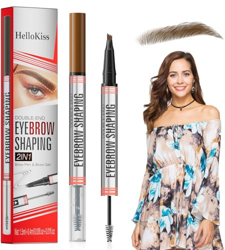 2en1 Lápiz de Cejas y Gel Transparente para Cejas Fijador de Cejas Tinte Cejas Gel Fijador Cejas LáPiz Microblading para Cejas Kit Dar Forma y Definir Las Cepillo Cejas(Marrón Claro）