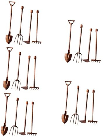 UKCOCO 5 Set Forniture Da Giardino Delle Fate Giardinaggio in Miniatura Arredamento Rustico Attrezzi in Miniatura Da Giardino Delle Fate Miniature Lega Di Zinco 4 Pezzi * 5