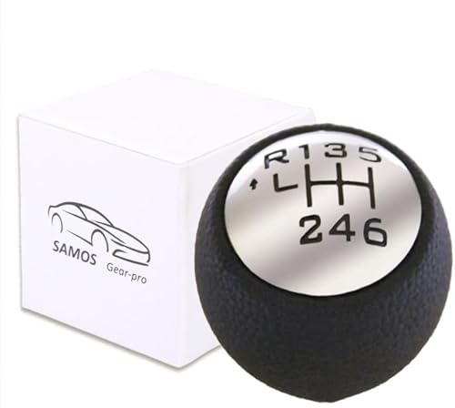 Samos® Pomo Palanca de Cambios 6 Velocidades compatible con Peugeot 207 208 307 308 407 807 2008 3008 5008 Expert y Citroën DS C3 C4 Picasso C5 C8 Jumpy [Algunos modelos girar la chapita(VIDEO)]
