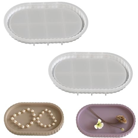 Silikonformen Gießformen Tablett 2 Stücke Silikonform Untersetzer Oval, Silikonformen Epoxidharz, Gießform Tablett, Epoxid Formen für Resin Art Beton Gießform DIY Kunsthandwerk