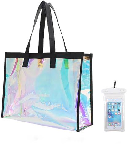 OLSON DEEPAK Wasserdichte Strandtasche für Frauen mit Wasserdichte Handytaschen, PVC durchsichtige tasche Große Tote Tasche für Pool, Tasche für Reisen und Urlaub