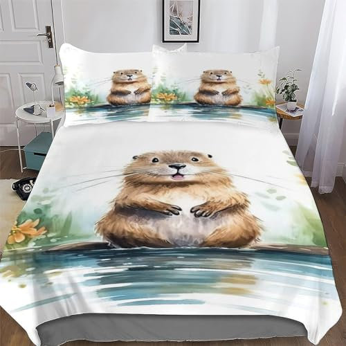 LLXXHH Castor Sets - Funda nórdica con fundas de almohada, estampado de microfibra, 2 piezas, juego de cama 3D, ropa de cama individual, 135 x 200 cm)