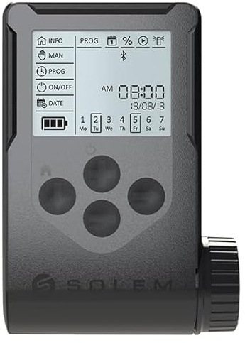Programador de Riego SOLEM WooBee – 1 Estación – Bluetooth – Pantalla LCD 48x62 mm – A Pilas 9V o 4xAAA – IP68 – Control de Caudal y Sensor de Lluvia