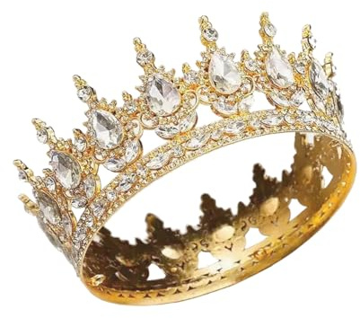 Krone Diadem Hochzeit Tiara Gold Runde Krone Mädchen Damen Glitzernde Prinzessin Barock Kronen Kristall Crown für Hochzeit Geburtstag Party Verlobung und Besondere Anlässe