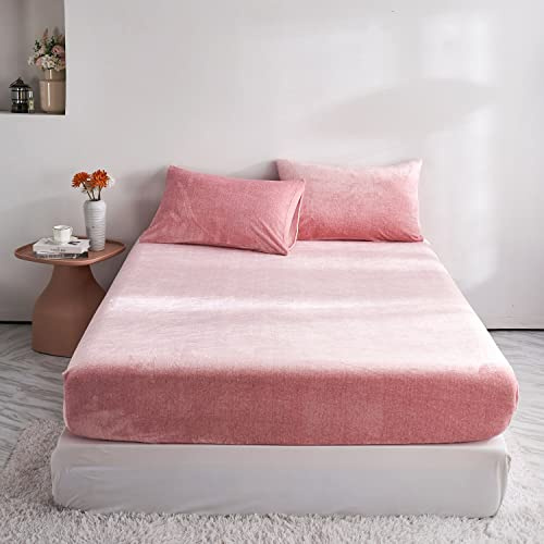 YASMENG Sábana bajera ajustable de felpa de invierno de 140 x 200 cm, color rosa cálido, 140 x 200 cm, para invierno, muy suave, de terciopelo lechoso, adecuada para colchón de 30 cm