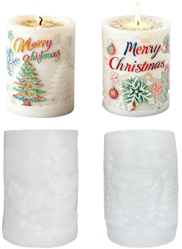 Midnadiy stampi per candele in silicone, 2 pezzi stampi per candele in silicone natalizi con struttura fine, superficie liscia per un facile sformatura, adatti per la produzione di candele