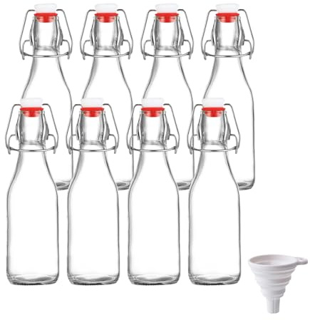 Yumzxin 8 Pack 250ml Glass Bottles with Lids - Airtight Swing Top for Home Brewing Beer, Kombucha, Juice, Oil, Vinegar & Beverage Storage