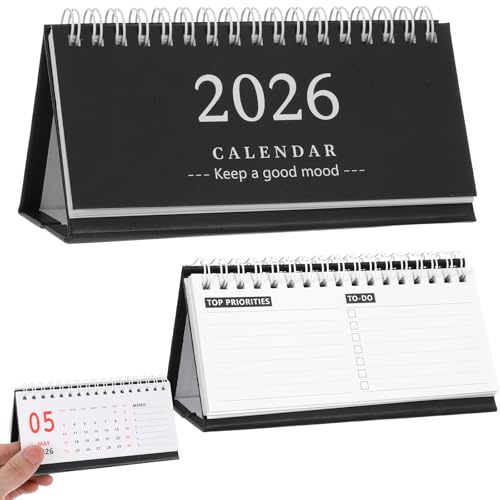 Mini calendrier 2025 2026 - Petit calendrier de table - Juillet 2025 à décembre 2026 - Mini calendrier de bureau - Petit planificateur familial - Noir