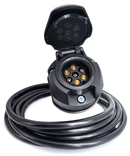 AOJO 7 Pin Trailer Socket with Cable 2m, Waterproof 7 Pole Tow-bar Socket Prewired 7-Core Wire