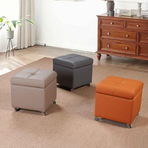 Pouf portaoggetti in pelle nera con ruote, sgabello pieghevole, piccola panca per scarpe, per ingresso, poggiapiedi, 40 cm, multifunzionale, con contenitore