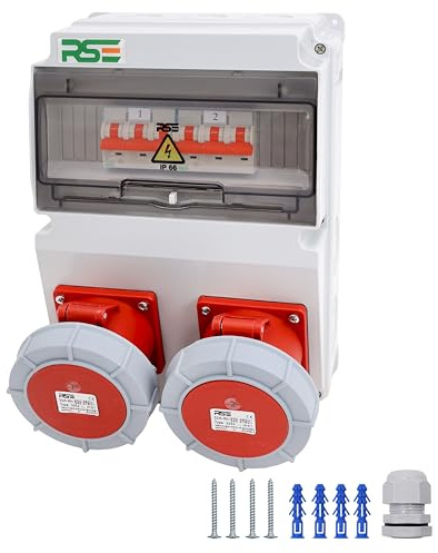 Distributore di corrente da cantiere da parete completamente cablato 32A 16A con presa CEE IP67, 9. 2X32A IP67 con RSE LS