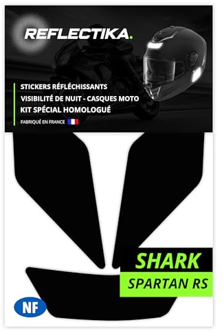 Kit Spécial Autocollants Stickers Réfléchissants pour Casque Moto Shark Spartan RS - Adhésif Noir de Signalisation Homologués Normes Française - Visibilité de Nuit