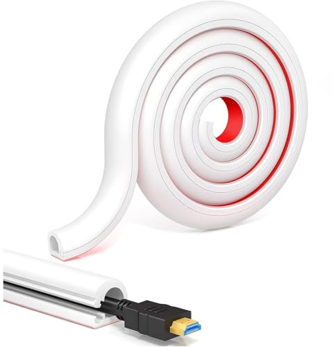 White Cable Trunking, Self-Adhesive Wire Trunking for Electric Cables, Side Opening Wire Covers for Cables, Silicone Flexible Cable Cover for TV & Computer Cable Tidy, Mini Cable Trunking White, 1M