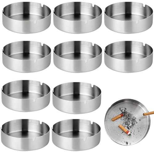 10 Stücke 8 cm Edelstahl Aschenbecher,Moderne Tischplatte Aschenbecher,AschenbecherRund Edelstahl,Ashtray,Einweg AschenbecherFür Partys Und Grillabende, Silber
