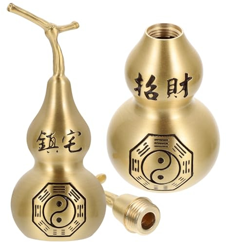 INOOMP Desktop Craft Gourd Decorative Gourd Ornament Hollow Copper Material with Opening Lid Elegant Feng Shui Home Copper Decor for Prosperity and Tabletop Display