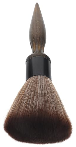 AMUSLESUR Brosse Plumeau de Coiffeur en Bois Marron Fibres Douces, Manche Long Ergonomique pour Nettoyage du Cou, Usage Professionnel et Personnel en Salon Domicile