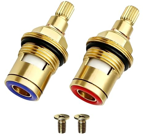 2 Pack Tap Cartridge Replacement, Mixer Tap Cartridge, 1/4 Turn 20 Spline Hot and Cold Water Tap Valve Replacement, Tap Cartridge for Bathroom Kitchen Faucets