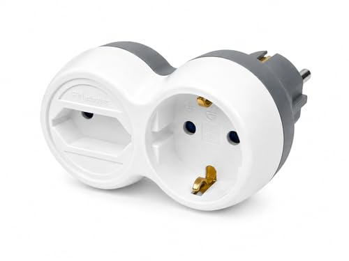 Amslight 2-fach Steckdosenadapter mit Kindersicherung Weiß-Grau 16A 3680W Schuko Euro