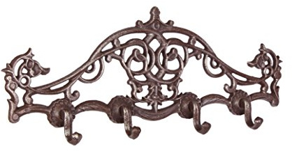 Moritz Wandgarderobe Barock Gusseisen 39 cm antik braun – 4 Haken Leiste | Nostalgische Flur-Deko im Rokoko-Design für Jacken, Mäntel, Hüte, Schlüssel, Handtücher, ideal in Diele, Bad, Küche