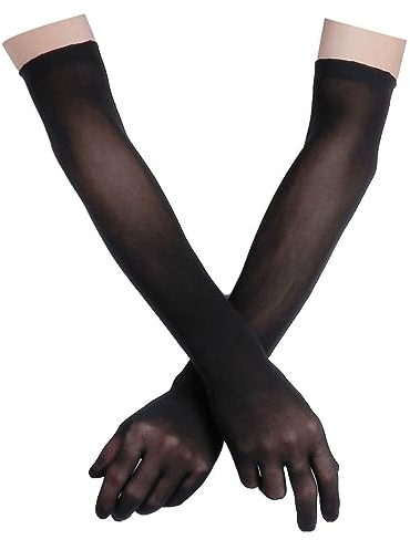 inlzdz Damen Mesh Handschuhe Durchsichtig Strumpfhose Vollfinger Dessous Handschuhe Ellenbogen Lang Fingerhandschuhe in 6 Farbe