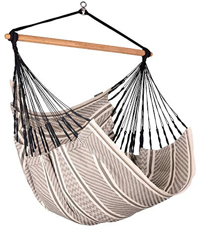LA SIESTA® – Habana hängstol komfort storlek fästset för avkoppling och stil: 360° vridfog, högkvalitativt bambuträ – GOTS-certifierad bomull (zebra)