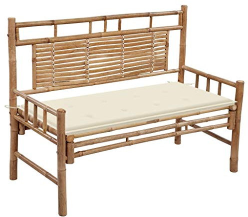 vidaXL Gartenbank mit Auflage Rückenlehne Bank Sitzbank Parkbank Bambusbank Gartenmöbel Terrassenbank Balkonbank Outdoor 120cm Bambus