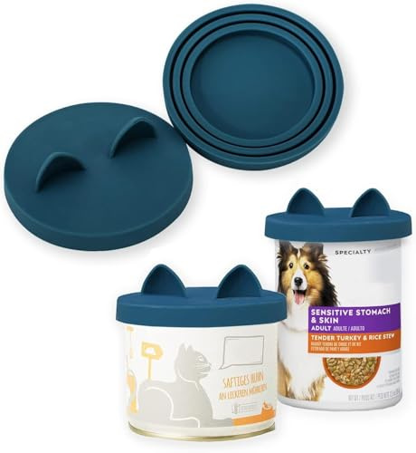 OHMO Pet Can Tin Lids, Universal Size BPA Free Silicone Covers for Cat and Dog Food (70g,85g,200g,400g.etc.), Dark Blue, 2-Pack