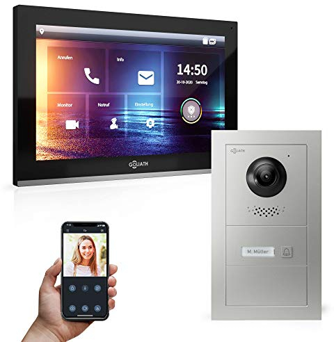 Goliath Hybrid | IP | Full-HD Video Türsprechanlage | App | 1-Fam | 1 x Full-Touchscreen 10 | Aluminium Aufputz Türstation | + Blanko Modul | 180° Ultra-Weitwinkel | AV-IPS-565